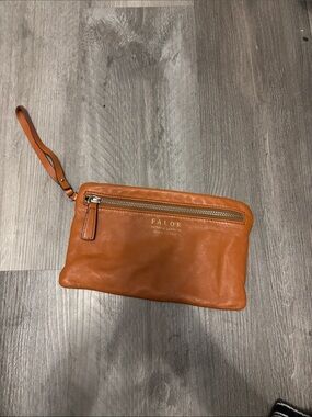 FALOR Made in Italy Genuine Leather Wristlet Zip Clutch - Cognac